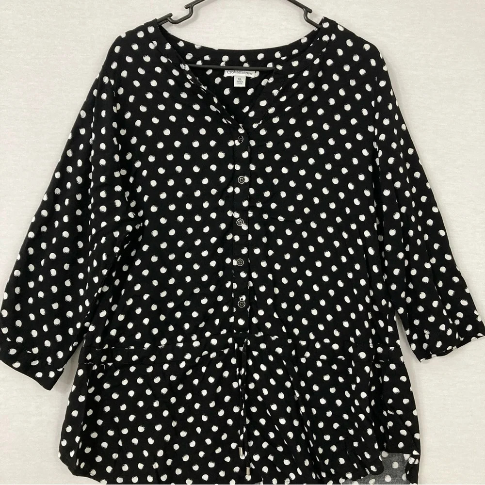 Croft & Barrow Black White Polka Dot Button Down Size Xl